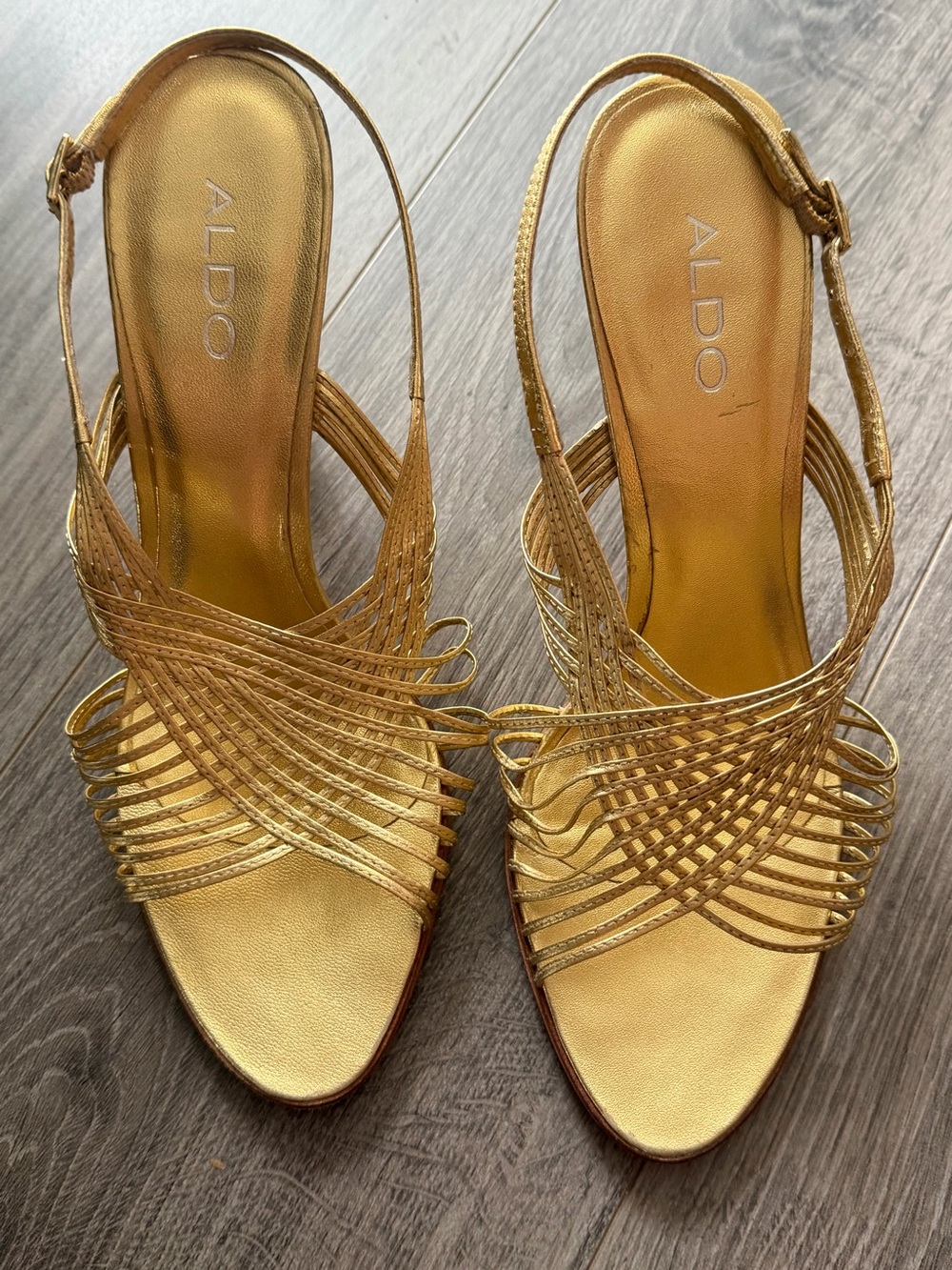 Aldo Metallic Gold Woven Slingback Sandals Sz 40
